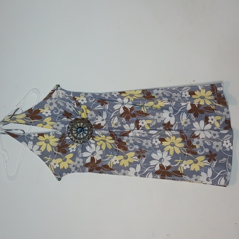 Co-Me Como Blue Multicolor Floral Halter Neck Sleeveless Dress | Size: Large